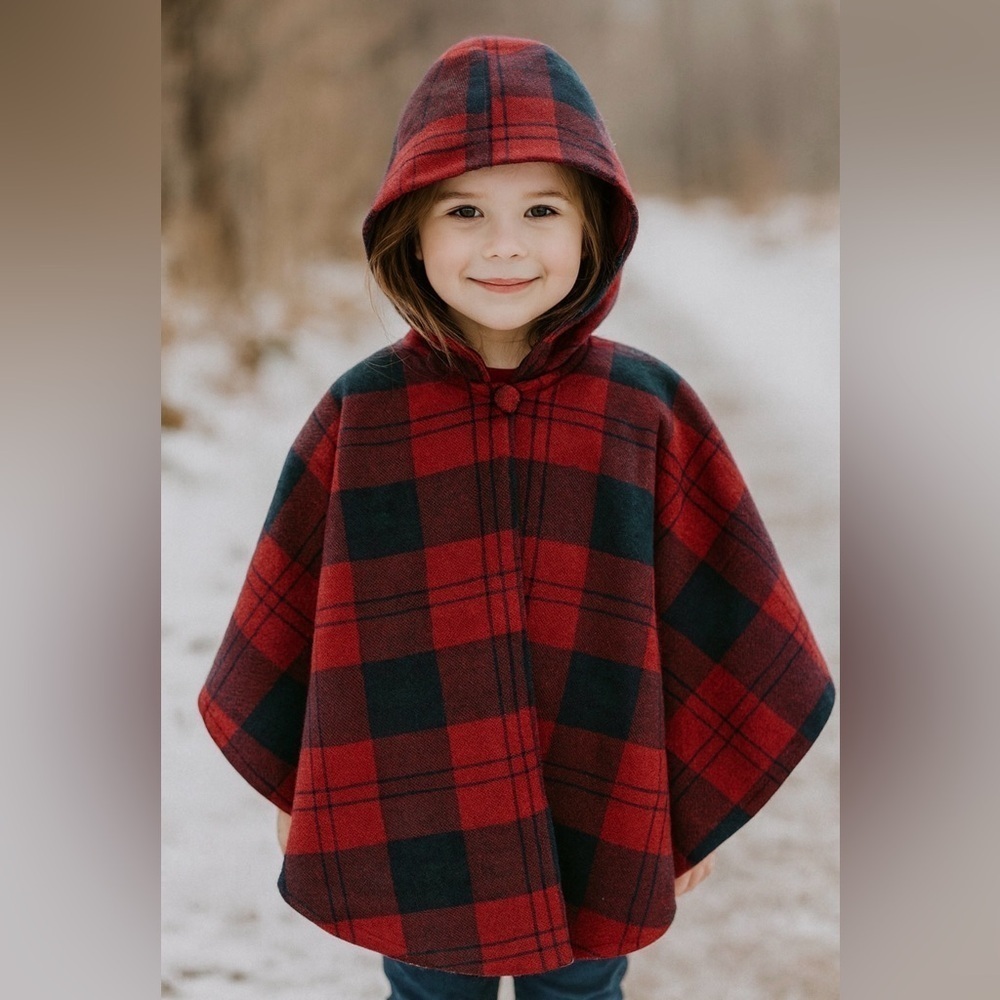 O’Neil of Dublin Wool Blend Girl’s Plaid Hooded Cape Poncho, sz S